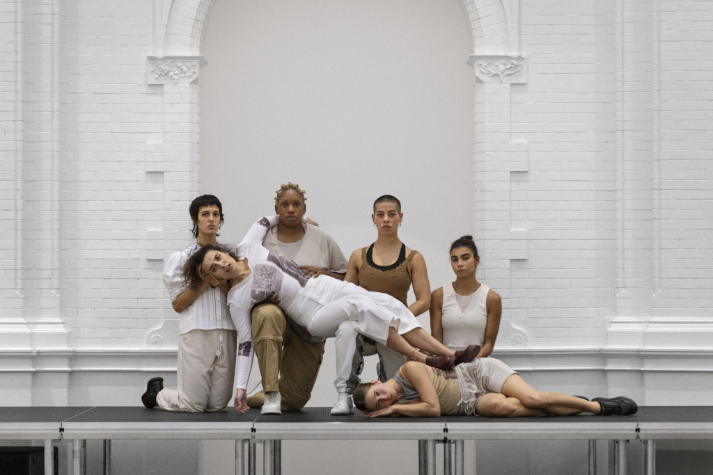 Alexis Blake rock to jolt [ ] stagger to ash 2021. Performance, exhibition room with architectural intervention, dimmed lights, smell, tabloid publication. Prix de Rome 2021. Photo: Daniel Nicolas