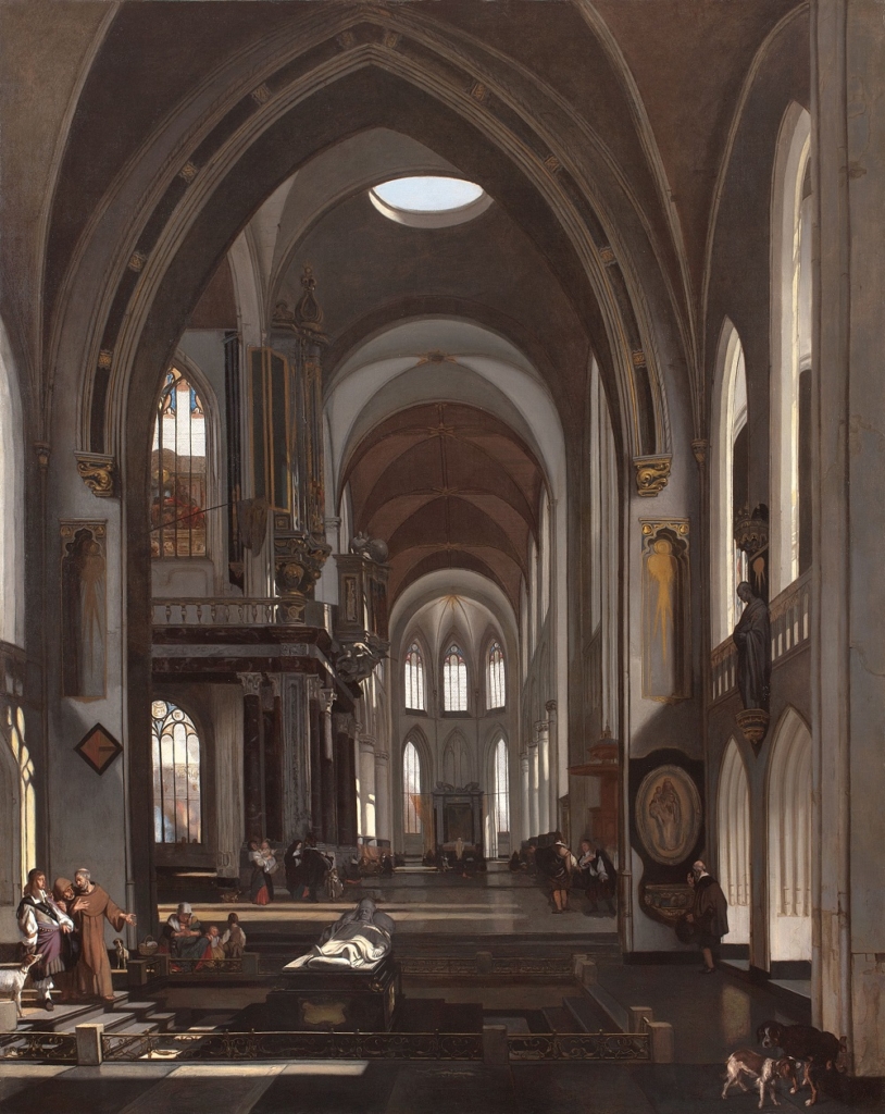 Emanuel de Witte, Interieur van een gefantaseerde katholieke kerk, ca. 1670-1680, olieverf op doek.