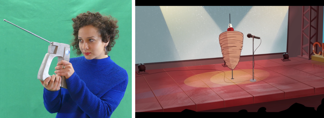 (links) Ghita Skali. Foto: Henna Hyvärinen. (rechts) Ghita Skali, Ambition for the Best (film still), 2020.