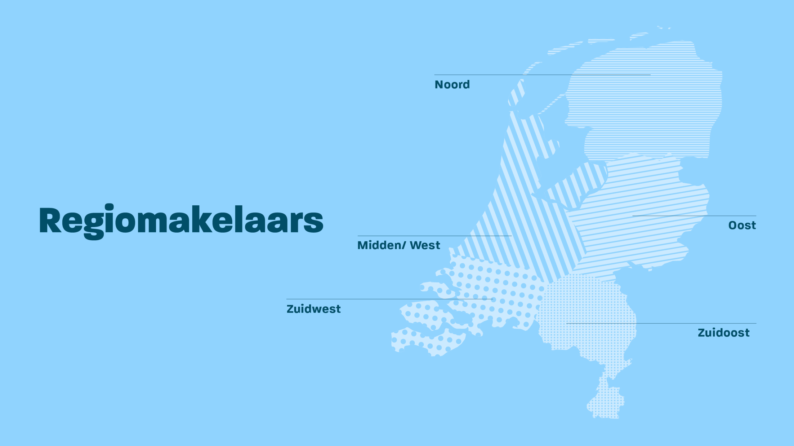 Verdeling van de vijf regio’s in Nederland.